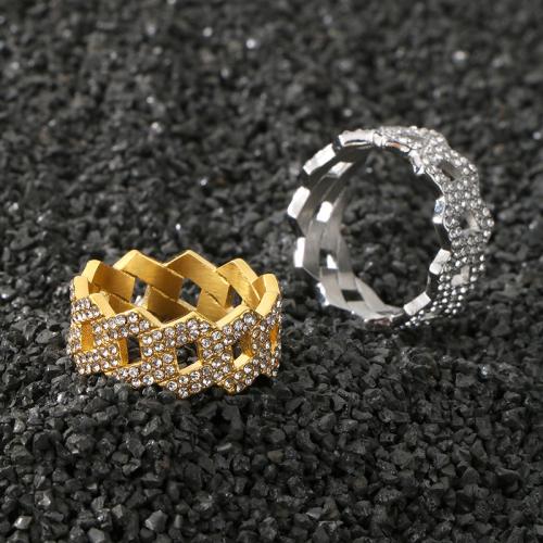 Rhinestone Stainless Steel Finger Ring 304 Stainless Steel plated & for man & with rhinestone Sold By PC