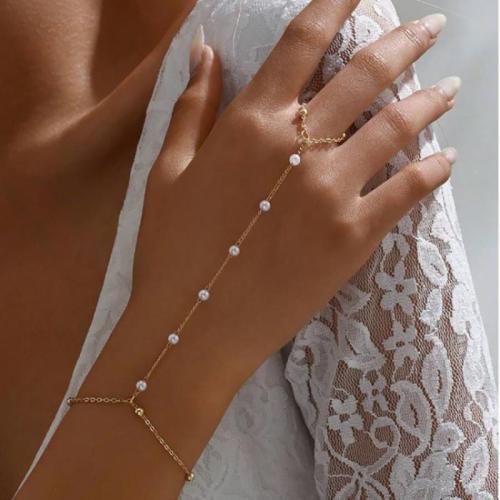 Zink legering armbånd Ring, Zinc Alloy, med Plastic Pearl, guldfarve belagt, mode smykker & forskellige design til valg, gylden, nikkel, bly & cadmium fri, Solgt af PC