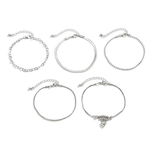 Zink Alloy Anklet, silver pläterad, 5 stycken & mode smycken, silver, nickel, bly och kadmium gratis, Säljs av Ställ