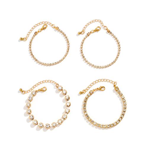 Zinc Alloy Bracelet plated 4 pieces & fashion jewelry & with rhinestone golden nickel lead & cadmium free Sold By Set