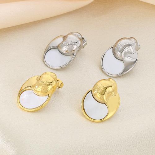 Stainless Steel Stud Earrings 304 Stainless Steel with Shell plated fashion jewelry & for woman Sold By Pair