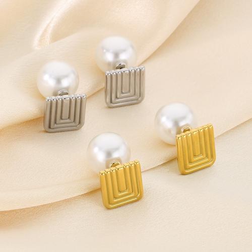 Stainless Steel Stud Earrings 304 Stainless Steel with Plastic Pearl plated fashion jewelry & for woman Sold By Pair