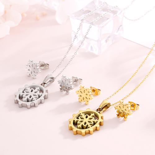 Fashion Stainless Steel Jewelry Sets Stud Earring & necklace 304 Stainless Steel Snowflake plated 2 pieces & for woman & hollow Sold By Set