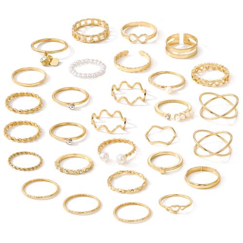 Sinc Alloy Ring Set, le Pearl Plaisteacha, jewelry faisin & do bhean & le rhinestone, órga, Díolta De réir Socraigh