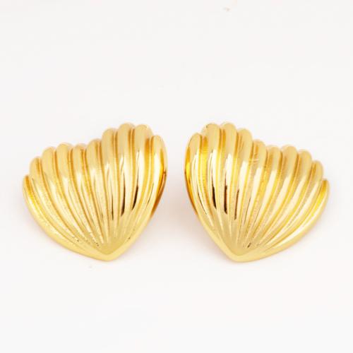 Stainless Steel Stud Earrings 304 Stainless Steel Heart Vacuum Ion Plating fashion jewelry & for woman golden Sold By Pair