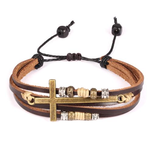 Rundsleder armbanden, Zinc Alloy, met Koeienhuid, handgemaakt, mode sieraden & multilayer & voor de mens, bruin, Lengte 180-250 mm, Verkocht door PC