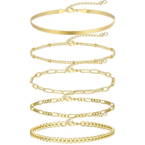 Brass Bracelet & Bangle plated 5 pieces & fashion jewelry & for woman golden Sold By Set