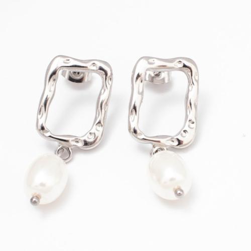 Roestvrij staal Stud Earrings, 304 roestvrij staal, met Plastic Pearl, mode sieraden & voor vrouw & hol, meer kleuren voor de keuze, 34x13mm, Verkocht door pair