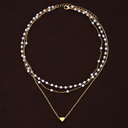 Zinc Alloy Jewelry Necklace with Plastic Pearl plated three layers & fashion jewelry & for woman golden Sold By Set