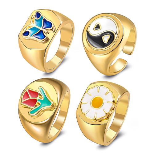 Fashion Brass Ring Set plated 4 pieces & for woman & enamel golden Sold By Set