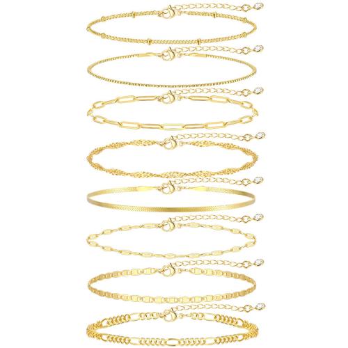 Pulseiras de latão, cobre, banhado, 8 peças & joias de moda & para mulher, dourado, vendido por Defina