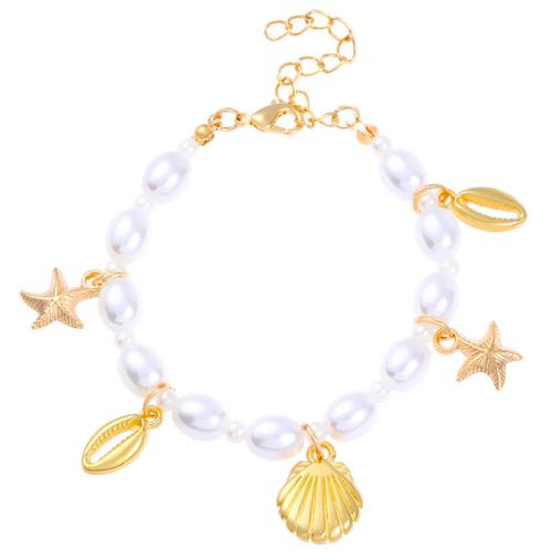 Zinklegering armbandkettingen, Zinc Alloy, met Plastic Pearl, handgemaakt, voor vrouw, goud, Verkocht door PC