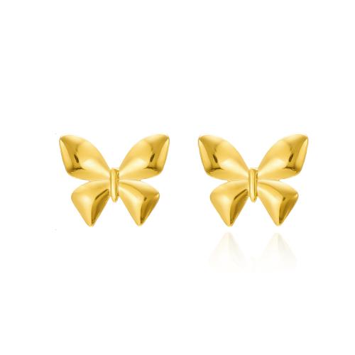 Stainless Steel Stud Øreringe, 304 rustfrit stål, Butterfly, forgyldt, for kvinde, guld, Solgt af par