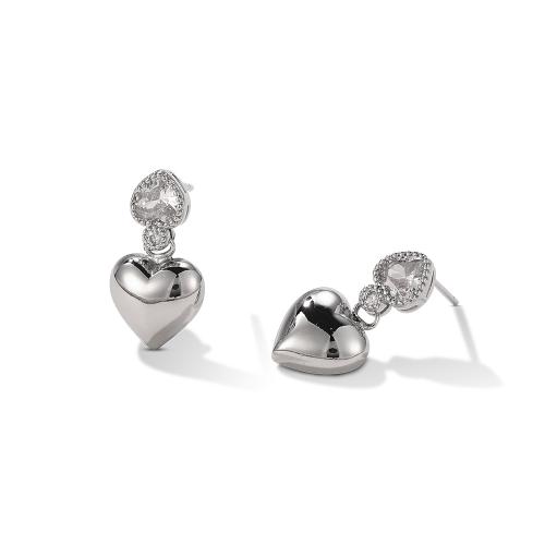 Cubic Zirconia Micro Pave Brass Earring Heart plated micro pave cubic zirconia & for woman Sold By Pair