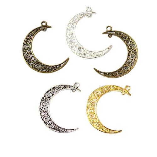 Zinc Alloy Moon Pendler, forgyldt, du kan DIY, flere farver til valg, 39x31mm, 50pc'er/Bag, Solgt af Bag