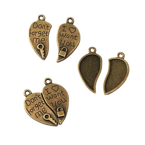 Zinc Alloy Heart Pendler, antik bronze farve forgyldt, du kan DIY, 26x24mm, 60sæt/Bag, Solgt af Bag