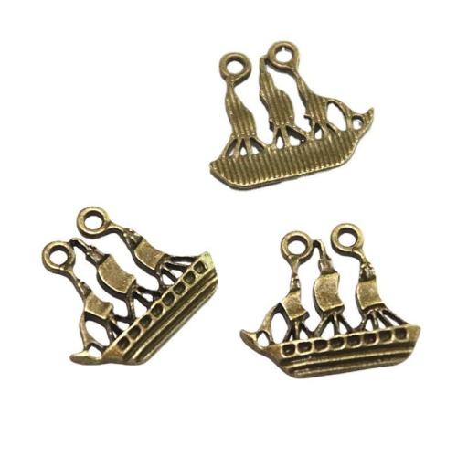 Køretøj Shaped Zinc Alloy Pendler, Skib, antik bronze farve forgyldt, du kan DIY & 2-huls, 22x24mm, 50pc'er/Bag, Solgt af Bag