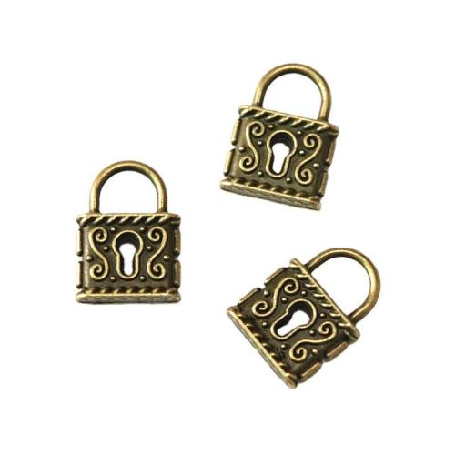 Zinc Alloy Lock Vedhæng, Lås, antik bronze farve forgyldt, du kan DIY, 23x17mm, 40pc'er/Bag, Solgt af Bag