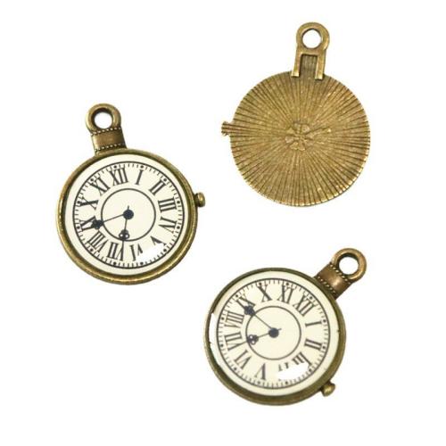 Ciondoli in lega di zinco, lega in zinco, orologio, placcato bronzo antico, DIY, 32.20x25.20mm, 10PC/borsa, Venduto da borsa