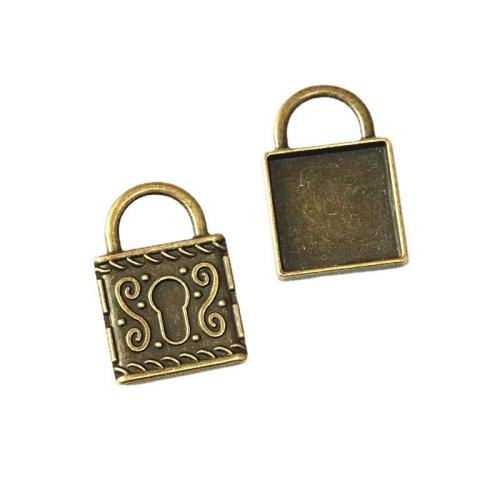 Zinc Alloy vedhæng Cabochon Setting, Lås, antik bronze farve forgyldt, du kan DIY, 20x20mm, 30pc'er/Bag, Solgt af Bag