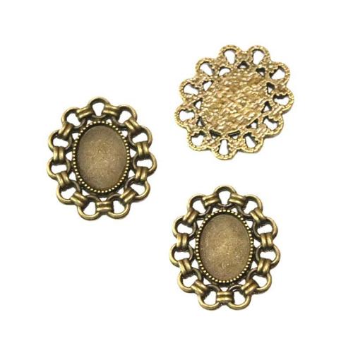 Zinc Alloy vedhæng Cabochon Setting, antik bronze farve forgyldt, du kan DIY, 10x14mm, 60pc'er/Bag, Solgt af Bag