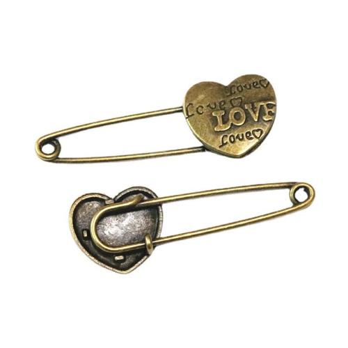 Zinc Alloy Safety Pin Heart antique bronze color plated DIY Sold By Bag