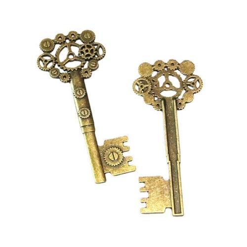 liga de zinco pingente, Chave, banho de cor bronze antigo, DIY, 71x31mm, 20PCs/Bag, vendido por Bag