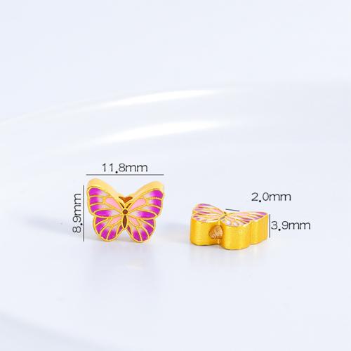 Brass Jewelry Beads Butterfly gold color plated DIY & enamel Sold By PC