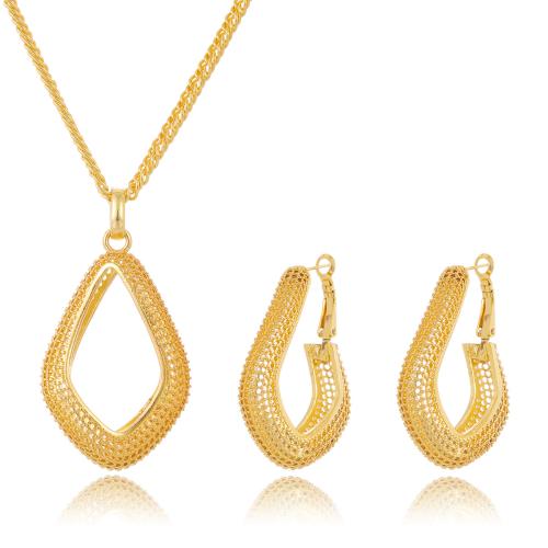 Parures de bijoux en alliage zinc, boucle d'oreille & collier, alliage de zinc, avec 5cm chaînes de rallonge, Plaqué d'or 24K, 2 pièces & bijoux de mode & styles différents pour le choix & pour femme, doré, Longueur 50 cm, Vendu par fixé