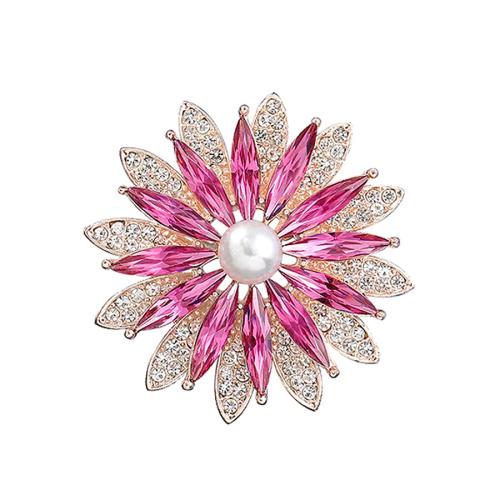 Zinklegering broches, Zinc Alloy, met Kristal & Plastic Pearl, voor vrouw, roze, 45x45mm, Verkocht door PC