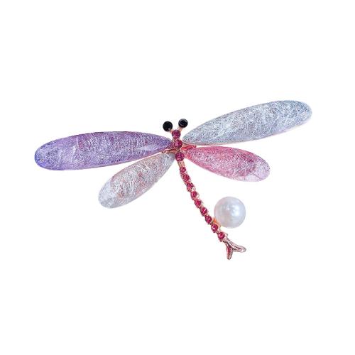 Zinc Alloy Brooches with Plastic Pearl Dragonfly for woman & with rhinestone multi-colored Sold By PC