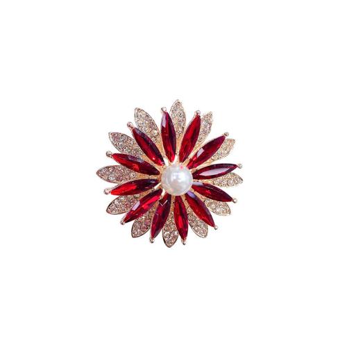 Spille in lega di zinco, lega in zinco, with cristallo & perla in plastica, per la donna & con strass, rosso, 45x45mm, Venduto da PC