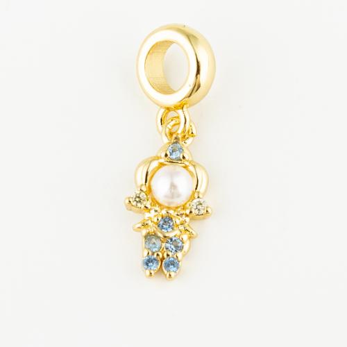 Messing hanger met micro-paved kubieke zirconia's, met Plastic Pearl, mode sieraden & uniseks & micro pave zirconia, gouden, 16x8mm, Gat:Ca 5mm, Verkocht door PC