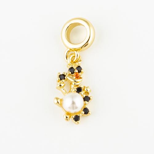 Messing hanger met micro-paved kubieke zirconia's, met Plastic Pearl, mode sieraden & uniseks & micro pave zirconia, gouden, 17x9mm, Gat:Ca 5mm, Verkocht door PC