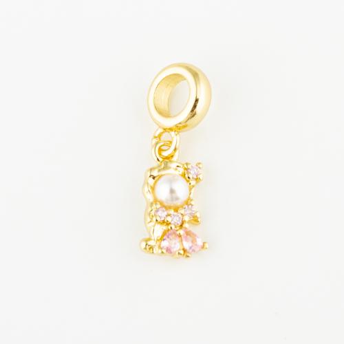 Cilindrata Zircone micro pavimenta il pendente di ottone, with perla in plastica, gioielli di moda & unisex & Micro spianare cubic zirconia, dorato, 14x7mm, Foro:Appross. 5mm, Venduto da PC