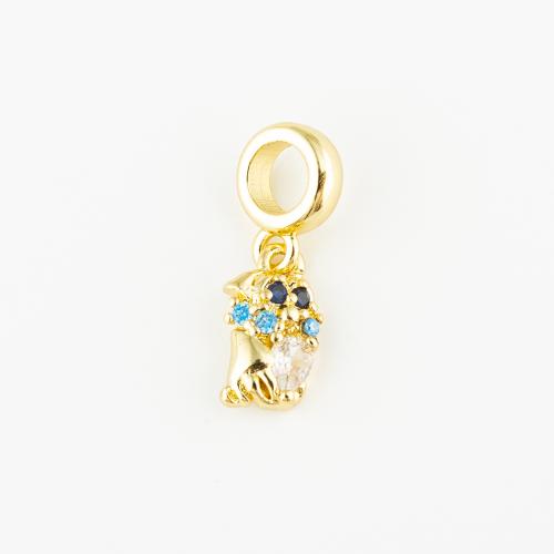 Cubic Zirconia Micro Pave bronze Pingente, cobre, joias de moda & unissex & micro pavimento em zircônia cúbica, dourado, 12x7mm, Buraco:Aprox 5mm, vendido por PC