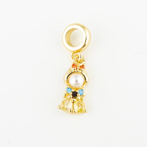 Messing hanger met micro-paved kubieke zirconia's, met Plastic Pearl, mode sieraden & uniseks & micro pave zirconia, gouden, 17x8mm, Gat:Ca 5mm, Verkocht door PC