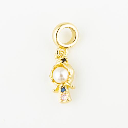 Messing hanger met micro-paved kubieke zirconia's, met Plastic Pearl, mode sieraden & uniseks & micro pave zirconia, gouden, 16x7mm, Gat:Ca 5mm, Verkocht door PC