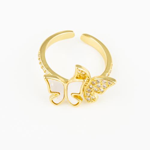 Cubic Zirconia Micro Pave Brass Ring Butterfly fashion jewelry & Unisex & micro pave cubic zirconia golden Sold By PC