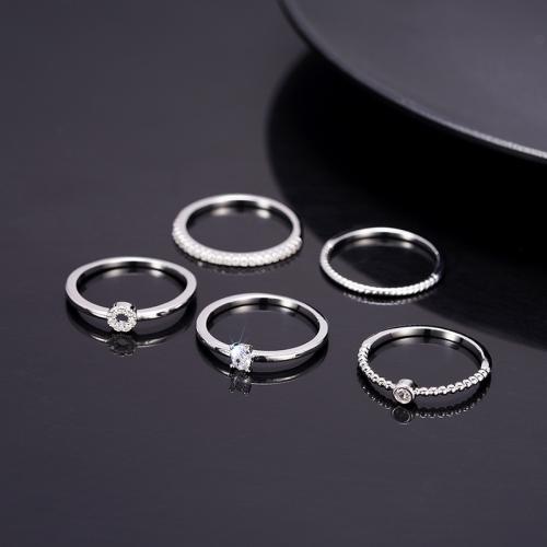 Fashion Brass Ring Set 5 pieces & micro pave cubic zirconia & for woman Sold By Set