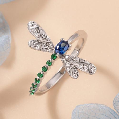 Kubieke Circonia Micro Pave Brass Ring, Messing, Dragonfly, verschillende grootte voor keus & micro pave zirconia & voor vrouw, Verkocht door PC