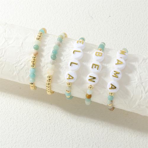 Gemstone Bracelets with Resin & Brass gold color plated fashion jewelry & elastic & for woman Length Approx 16-17 cm Sold By PC