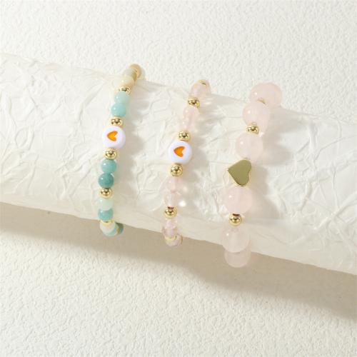 Gemstone Bracelets with Resin & Brass gold color plated fashion jewelry & elastic & for woman Sold By PC