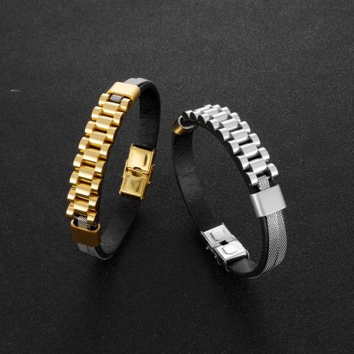 Stainless Steel Jewelry Bracelet 304 Stainless Steel with PU Leather plated for man Sold By PC