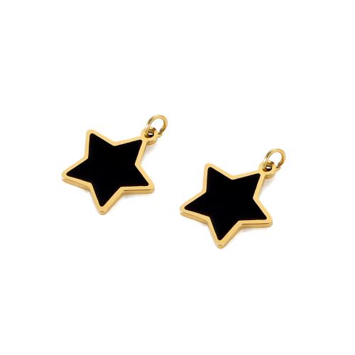 Stainless Steel Pendants 304 Stainless Steel Star gold color plated DIY & enamel black Sold By PC