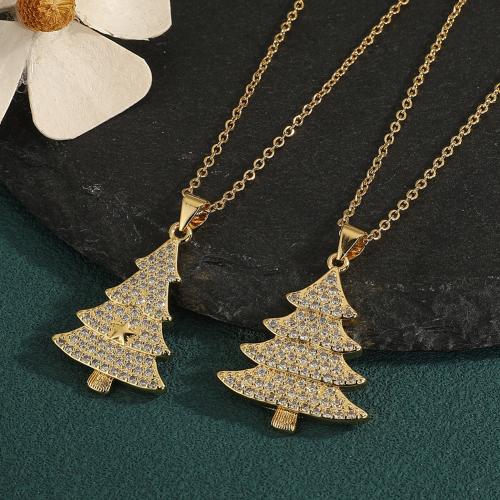 Cubic Zircon Micro Pave Brass Necklace Christmas Tree gold color plated & micro pave cubic zirconia & for woman nickel lead & cadmium free Sold By PC