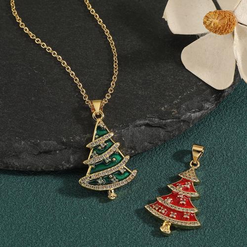 Cubic Zircon Micro Pave Brass Necklace Christmas Tree gold color plated & micro pave cubic zirconia & for woman & enamel nickel lead & cadmium free Sold By PC