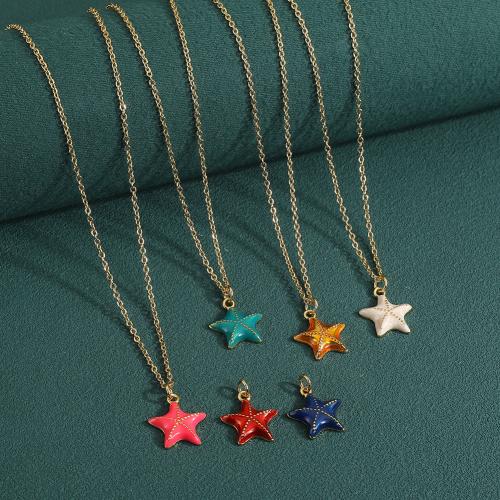 Brass Necklace Star gold color plated for woman & enamel nickel lead & cadmium free Sold By PC