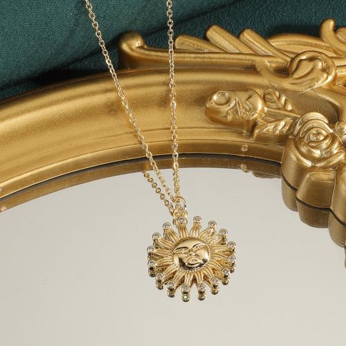 Kubieke Zirkoon Micro Pave Brass Ketting, Messing, Zon, gold plated, verschillende stijlen voor de keuze & micro pave zirconia & voor vrouw, meer kleuren voor de keuze, nikkel, lood en cadmium vrij, Verkocht door PC