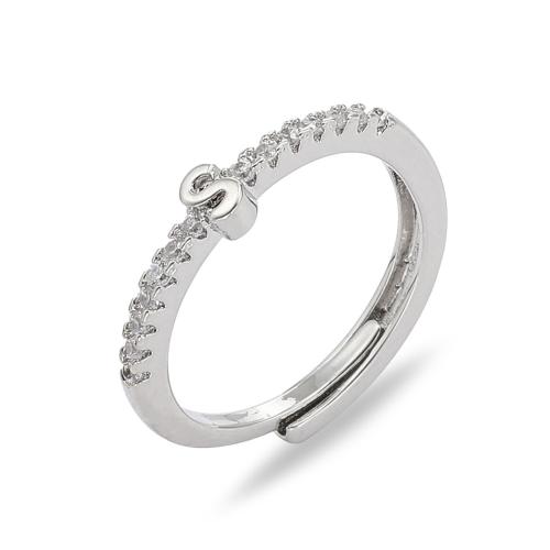 Cubic Zirconia Micro Pave Brass Ring Alphabet Letter silver color plated & micro pave cubic zirconia & for woman nickel lead & cadmium free Sold By PC